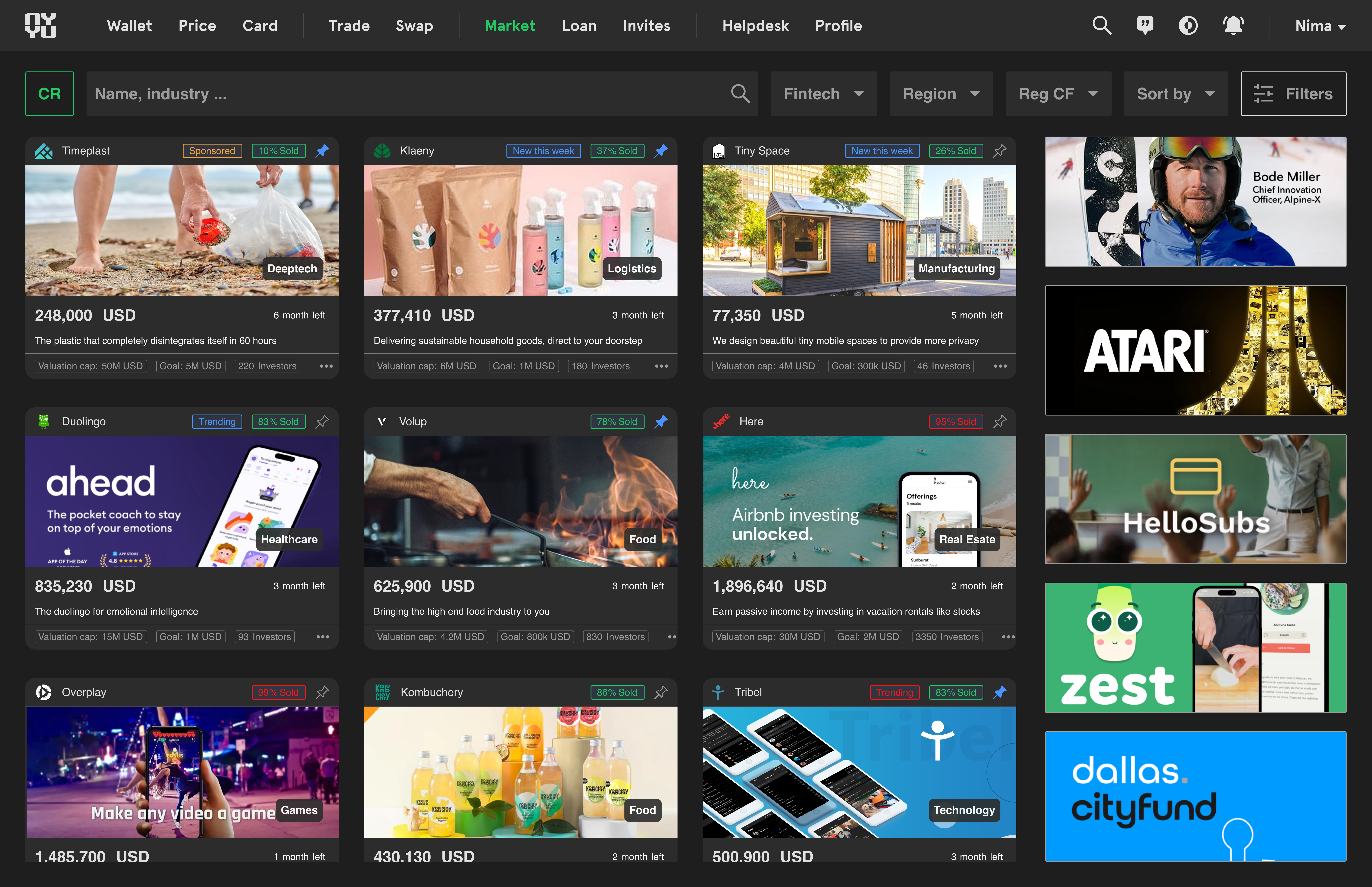 Startup Crowdfunding Marketplace Listings