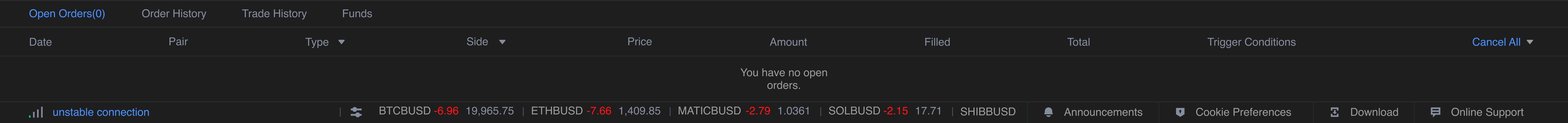 Open Orders Management Interface