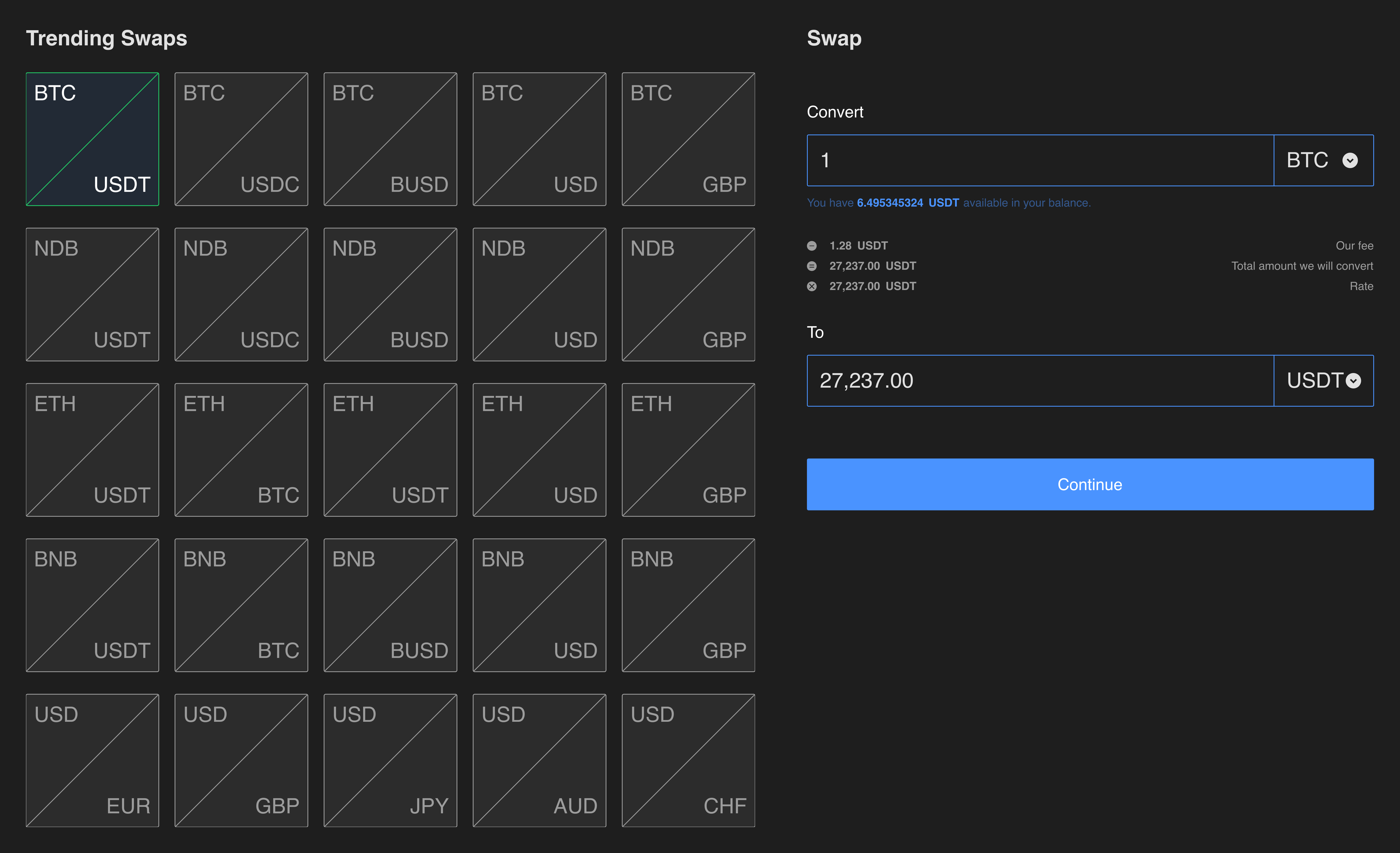 Selecting Trading Pair for Swap