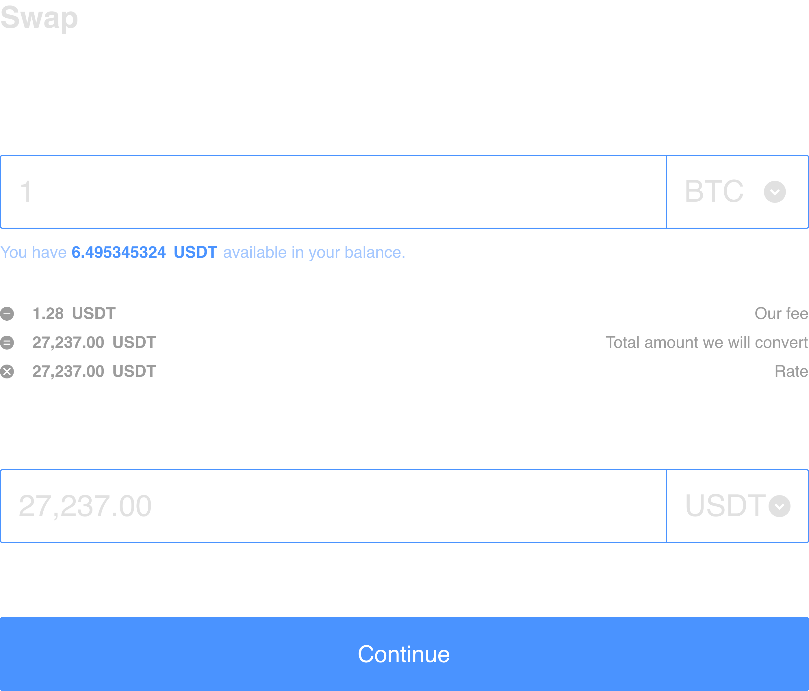 Entering Swap Amount and Details