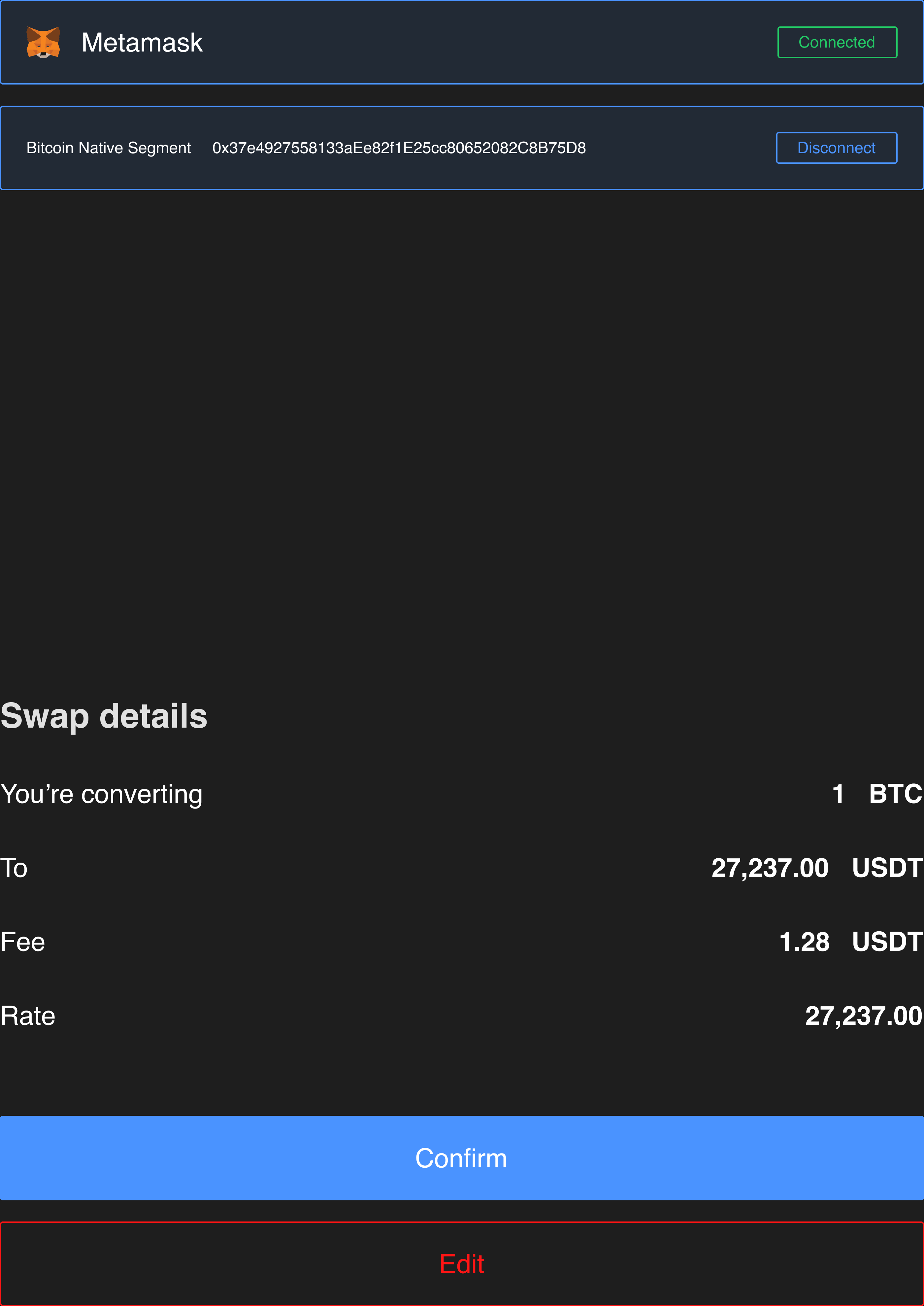 Confirming Swap Transaction